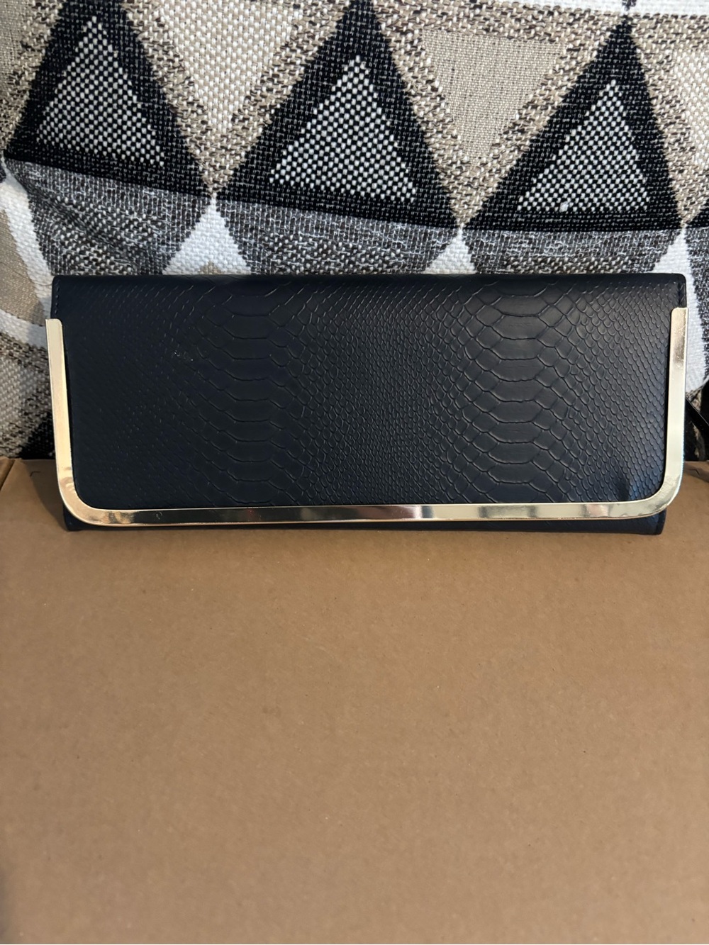 Ardene Black Faux-Snake Clutch with Gold Trim